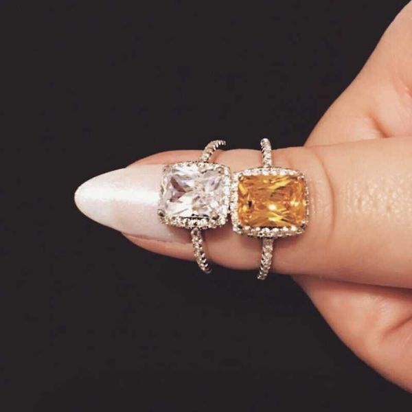 

cluster rings classic 925 sterling silver 4ct created moissanite wedding engagement cocktail white z gemstone for women jewelry, Golden;silver