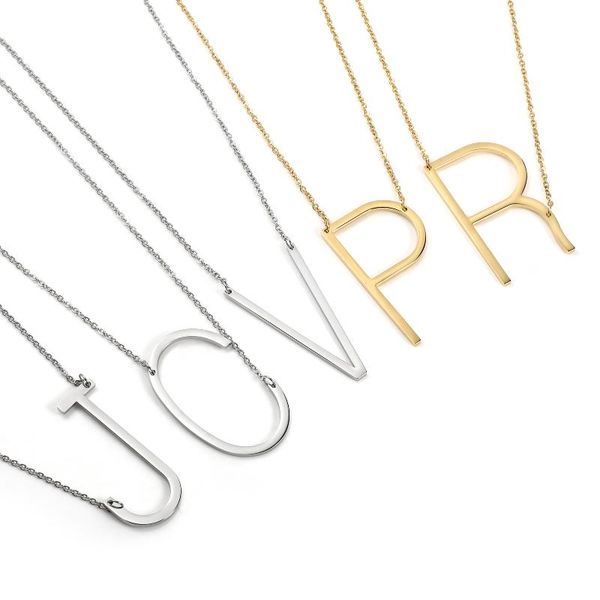 

chains 1 piece stainless steel capital initial letter necklaces gold color a-z alphabet pendants for women girl birthday jewelry gifts, Silver