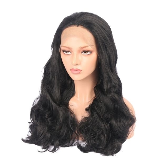 

women's chemical fiber new front lace wig long curly head cover, Black