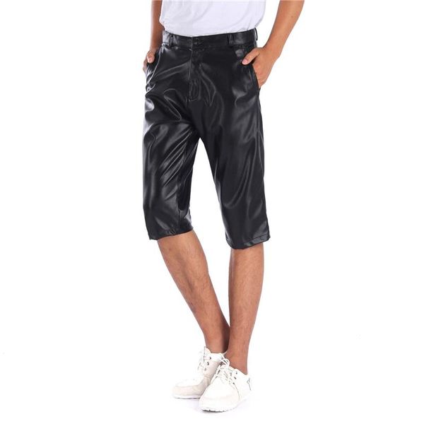 

men's shorts summer mens faux leather boxer half with pockets men soft comfortable loose high waist six pants, White;black