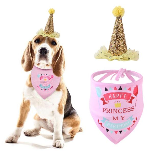 

dog apparel 2pcs/set adjustable costume glittering party hat cats pet birthday with scarf outfit accessories puppy cute fashion