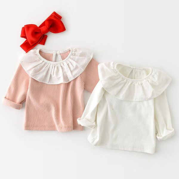 

spring kids girl long sleeve pure color t-shirt infant baby girl newborn lace collar t-shirt clothes baby girl t-shirt, Blue