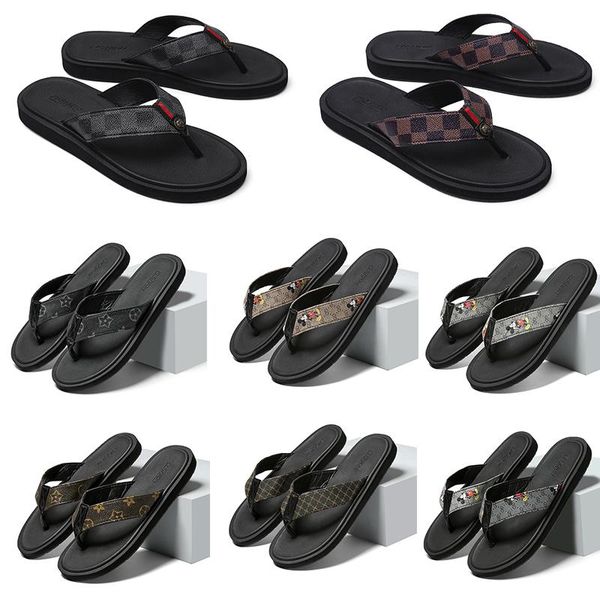 

luxury designer rubber slides sandals floral brocade men slipper flat bottoms flip flops mens black brown grey striped beach slippers platfo