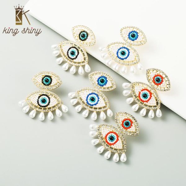 

vintage simulated pearl evil eye dangle earring for woman elegant beaded statement drop female party ear jewelry brincos & chandelier, Silver