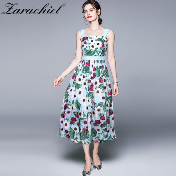

vintage tulip flower summer women elegant spaghetti strap slash neck floral printed nail drill boho long dress 210416, Black;gray