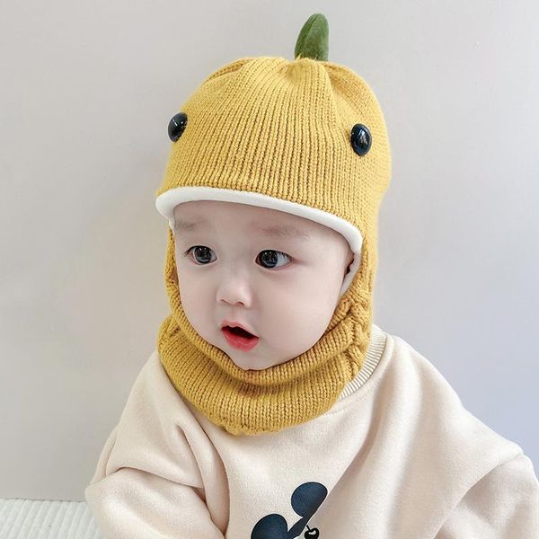 

beanies baby autumn and winter hat scarf one knitted wool cute plus velvet thickening face warm