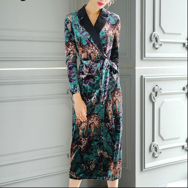 

[ewq] spring fashion forest leopard womens dresses print floral bodycon vintage office work velvet casual women, Black;gray