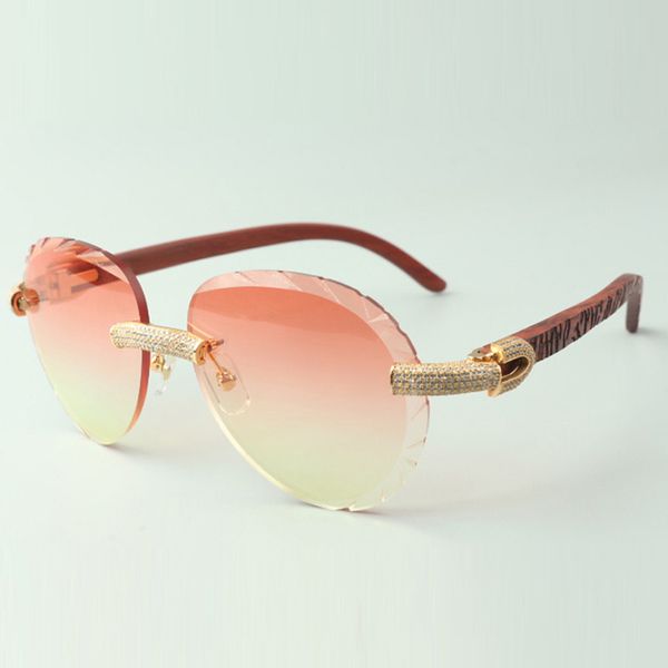 

2022 exquisite classic micro-pave diamond sunglasses 3524027, natural tiger wooden temples glasses, size: 18-135 mm, White;black
