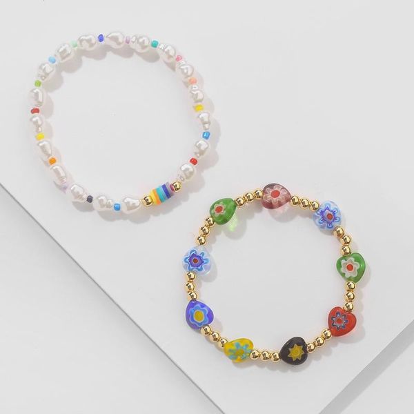 

beaded, strands 2021 summer color rice beads beaded soft pottery fruit imitation pearl star glazed glass bead lady bracelet, Black