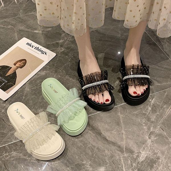 

flat shoes female womens slippers outdoor platform med slides pantofle fashion beach 2021 luxury pu fabric floral rubber, Black