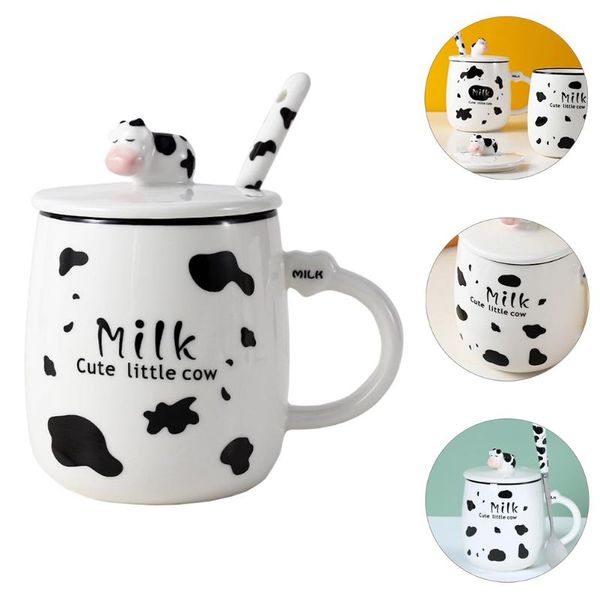

mugs cow pattern ceramic mug coffee cup with lid and spoon gift for birthday