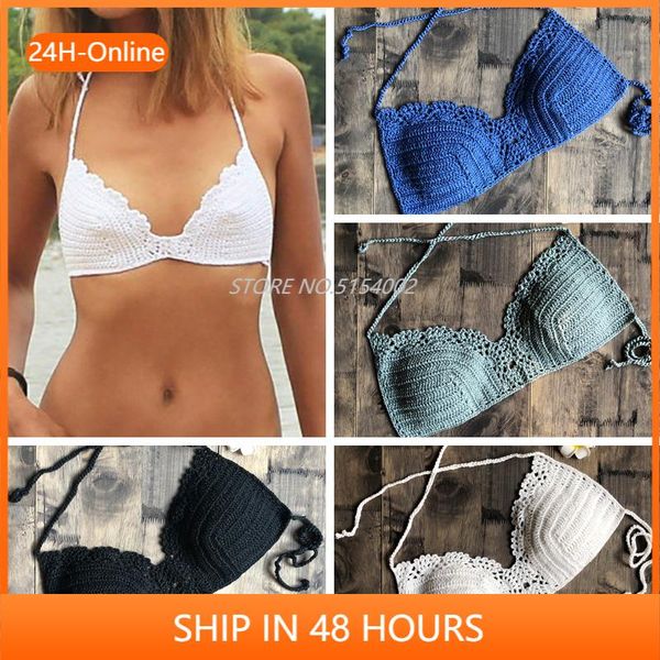 

two-piece suits solid bikinis 2021 mujer swimsuit crochet white bikini knit women's swimming bra female swimwear fashion