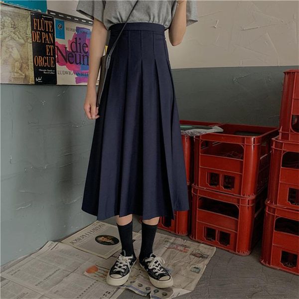 

skirts 2021 summer restoring ancient ways of tall waist pleated a-line long show thin skirt in french smoked, Black