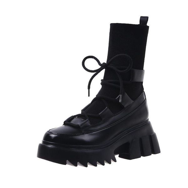 

winter shoes women boots mid-calf round toe decor female warm lace up, Black