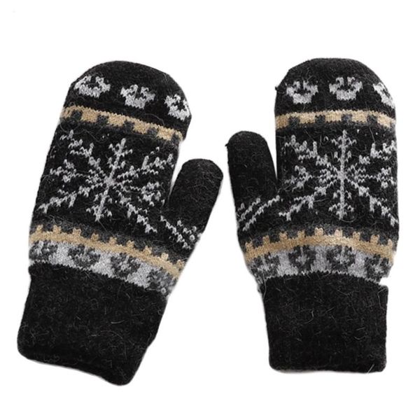 

five fingers gloves women winter warm full finger cute snowflake imitation cashmere mittens m5te, Blue;gray