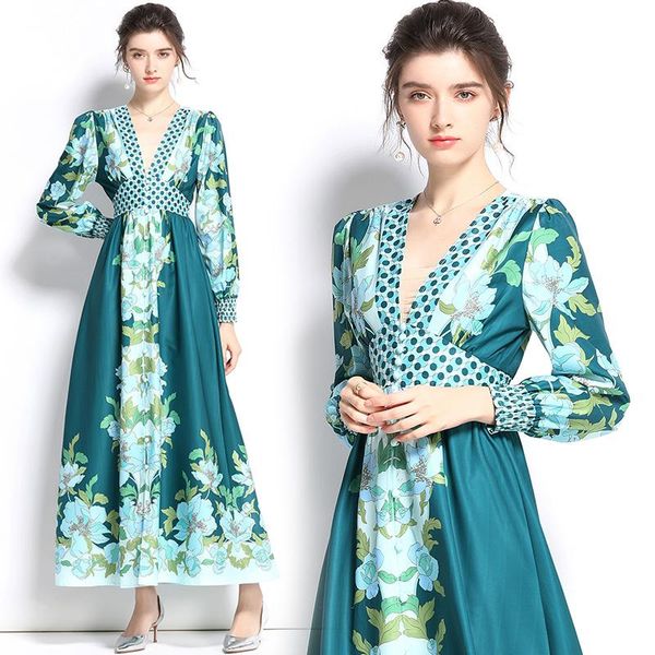 

casual dresses shooting spot - autumn temperament holiday style princess long fashion printing sleeve big swing dress, Black;gray