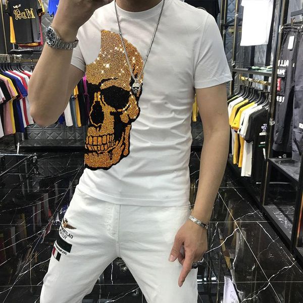 Homens camisetas crânio t-shirt brilhante verão casual hip-hop marca de alta qualidade manga curta design slim