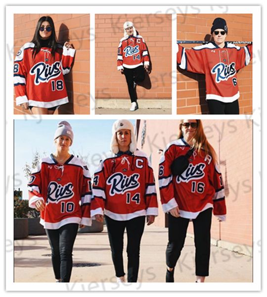 

custom metropolitan riveters hockey jersey 14 packer 4 janiga 10 cornine 22 olnowich 6 maclaine embroidery good quality, Black;red
