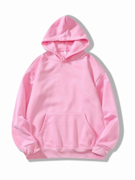 

solid kangaroo pocket thermal lined hoodie e1u2#, White;black