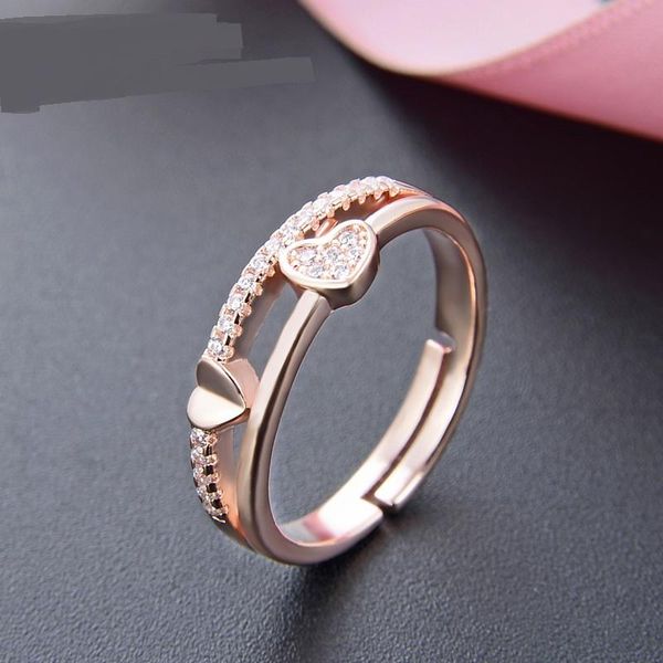 

femlae wedding sparkling zircon ring rose gold engagement rings for women fine jewelry adjustable gift wholesale, Slivery;golden