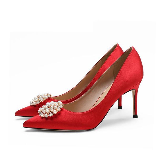 

dress shoes red high heels wedding women's 8cm thin pointed stiletto satin rhinestone crystal pumps, Black