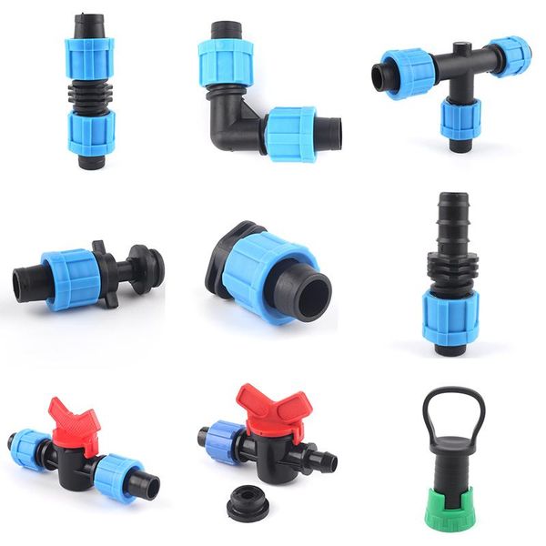 

watering equipments 5pcs 16mm irrigation drip tape connectors tee elbow plug repair joints agricultural water saving hose nut connector
