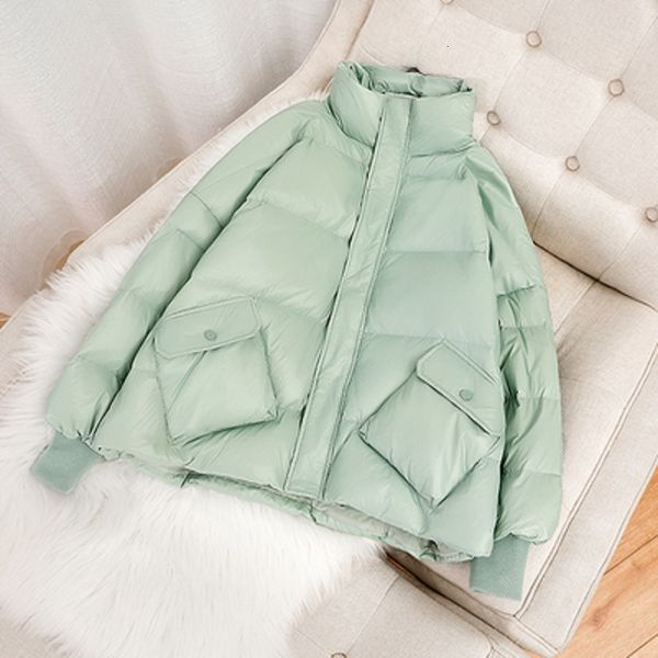 

white net red duck down jacket women's korean short bread stand collar autumn winter oblique bag small children's coat, Black