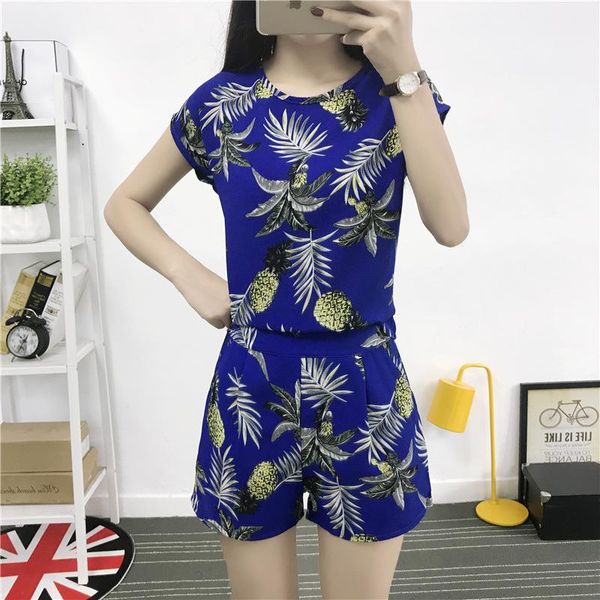 

women's tracksuits shorts suit summer style female western chiffon short-sleeved two-piece was thin and loose, Gray