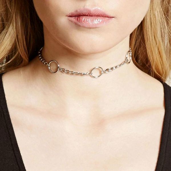 

chokers hip hop round chain choker necklace for woman collar goth necklaces christmas party female trend aesthetic charm jewelry chocker, Golden;silver