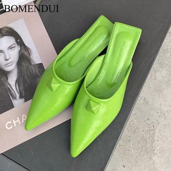 

brand women slipper pointed toe slip on mules shoes fashion rivet candy colors ladies slides casual outside sandal shoe slippers, Black
