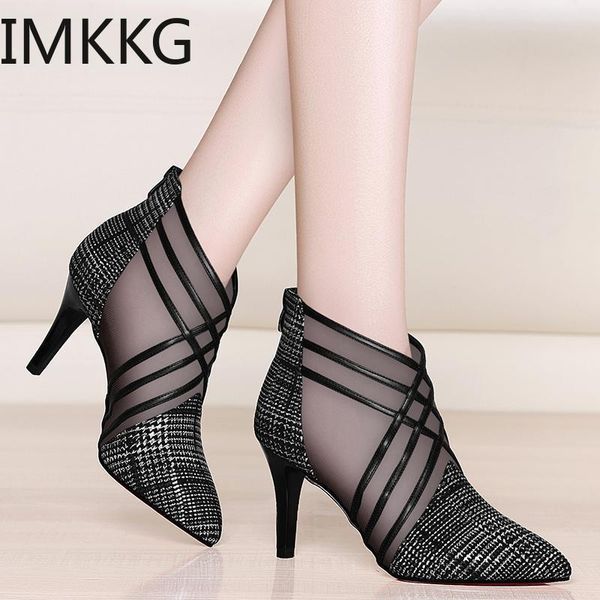 

boots 2021 designer shoes women luxury mesh ankle for woman thin high heels sandal ladies sandalias a00336, Black