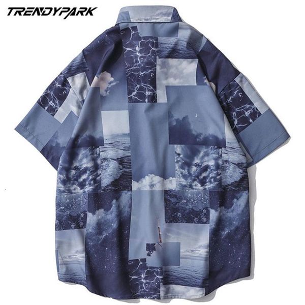 

men's casual shirts shirt streetwear harajuku short sleeve beach view print oversized summer with buttons hawaiian 6h2g, White;black