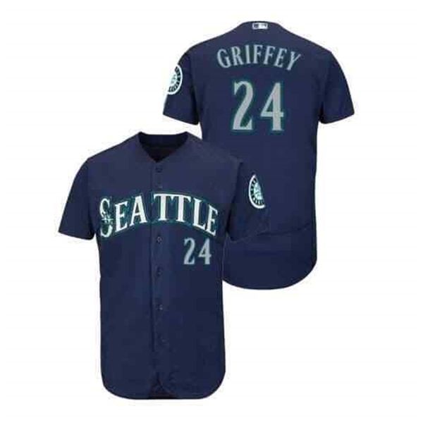 

stitched custom ken griffey jr. #24 navy baseball jersey xs-6xl, Black