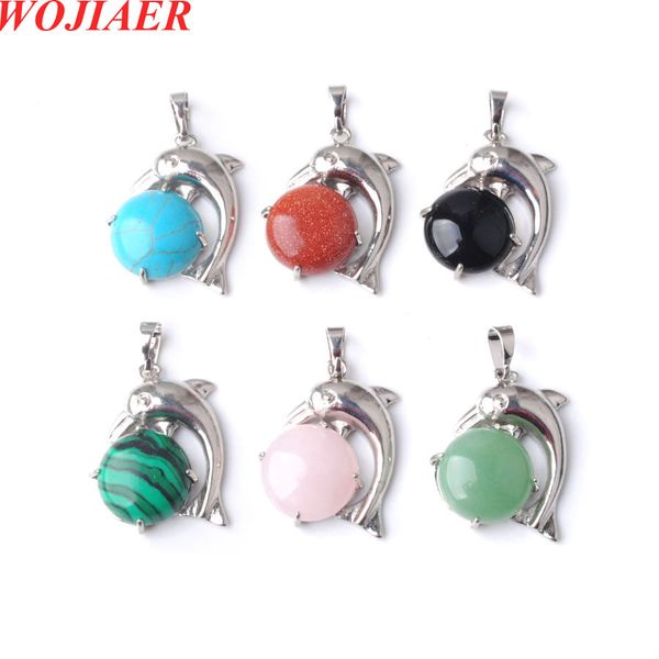 

wojiaer the dolphins pendants natural gem stone cabochon beads charm cute animal jewelry be908, Silver