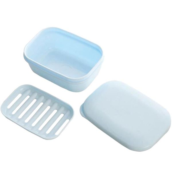 

soap dishes box container for home travel outdoor hiking camping gym (light blue)