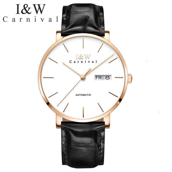 

watches carnival ultrasound mechanical men luxury make leather band waterproof clocks relogio montre satiates, Slivery;brown