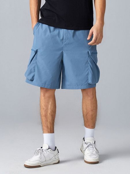 

men solid zipper detail pocket shorts n2rv#, Black