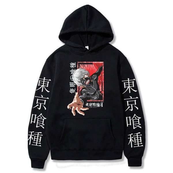

men's hoodies & sweatshirts fashion anime tokyo ghoul oversized casual funny manga kaneki ken men women harajuku long sleeve streetwear, Black