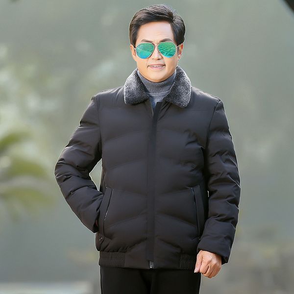 

2021 new thickened middle-aged and elderly men's cotton cloth casual father winter coat, Black