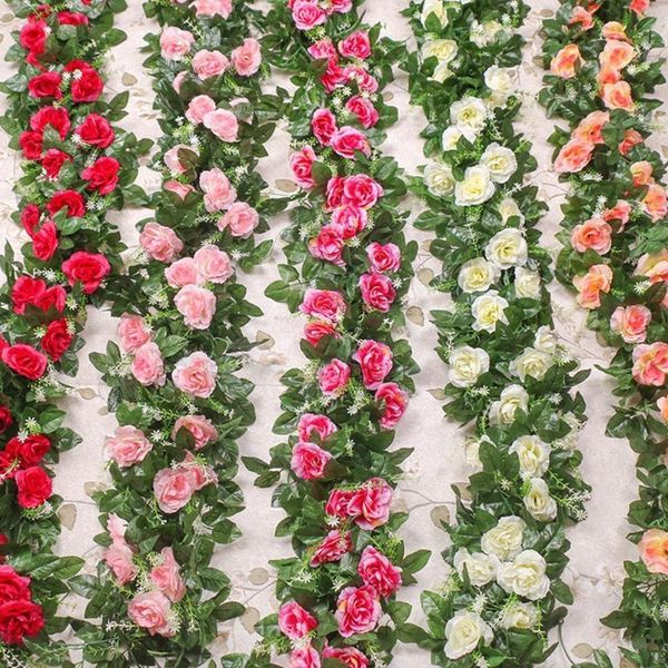 

decorative flowers & wreaths 2.2 m artificial rose vines hanging for romantic wedding arch home front door lintel swag party garden decor f3