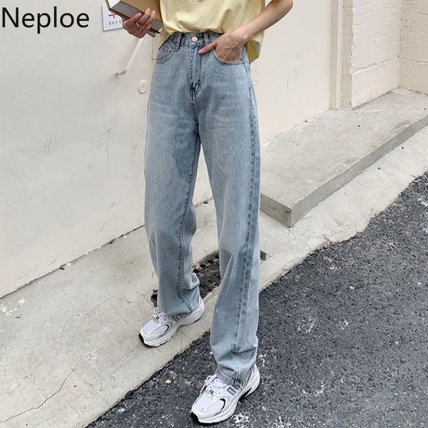 

neploe women jeans spring pantalon high waist slim straight wide leg pants loose casual all match vintage denim trousers 4h951 210422, Blue