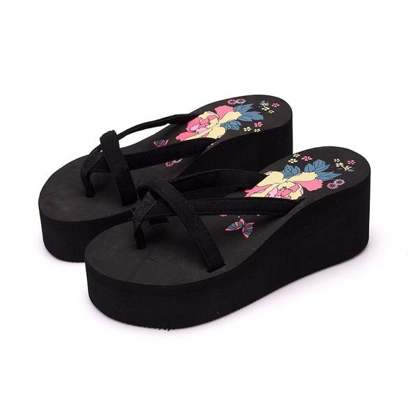 

slippers summer women wedges peep toe shoes high heels height increasing beach ladies casual platform flip flops sandals 2021, Black