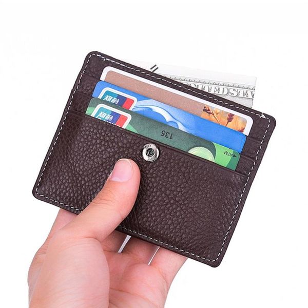 

card holders 1pc fashion men's genuine leather wallet small purse credit id holder 2021, Brown;gray