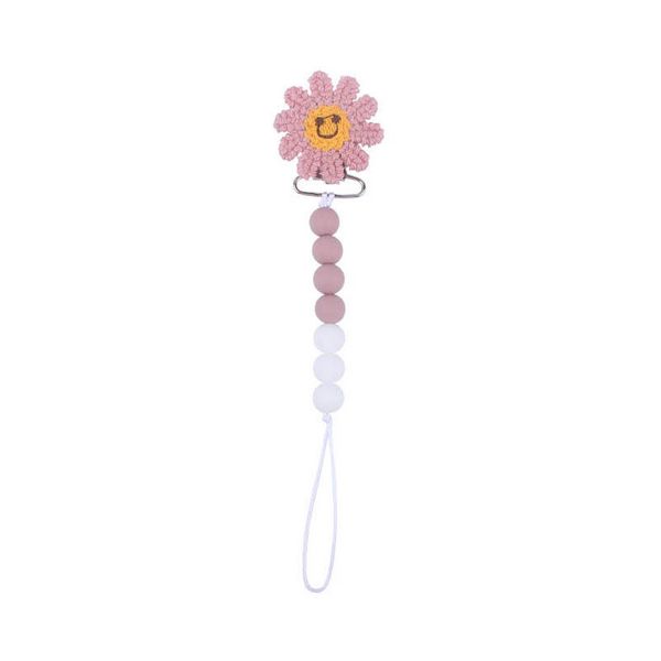 

silicone baby pacifier pacifiers chain clips teething beads embroidery flower infant feeding teeth practice toys kids chew toy b8891
