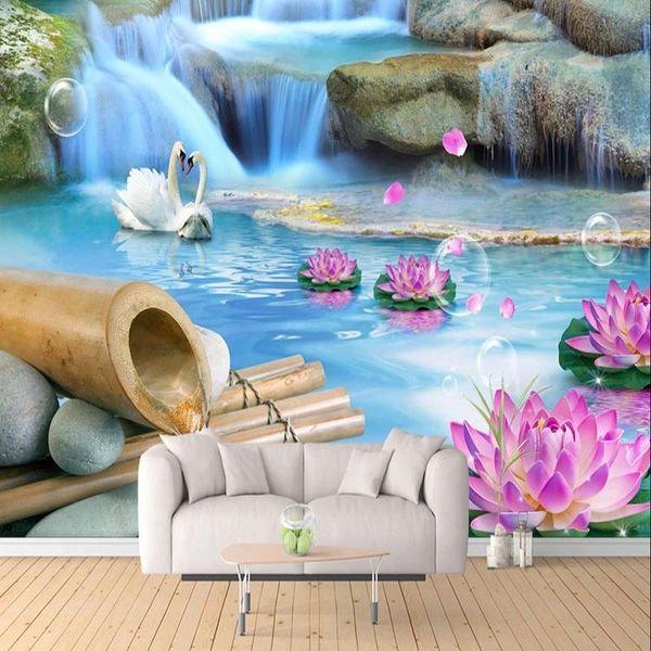 

custom po self adhesive wallpaper 3d swan lake nature scenery mural living room tv sofa bedroom home decor wall murals wallpapers