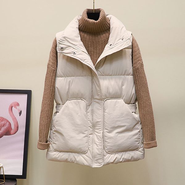 

winter warm vest jacket black stand collar sleeveless short cotton padded female waistcoat, Black;white