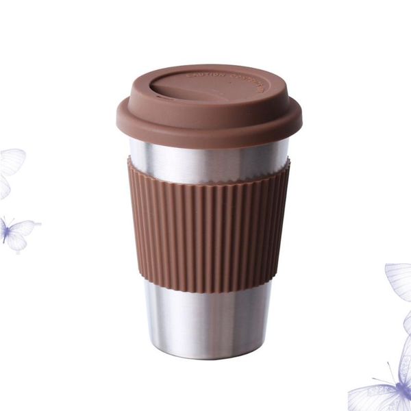 

stainless steel coffee cup silicone anti-scald tea mug portable durable water tumblers with lid (coffee) mugs