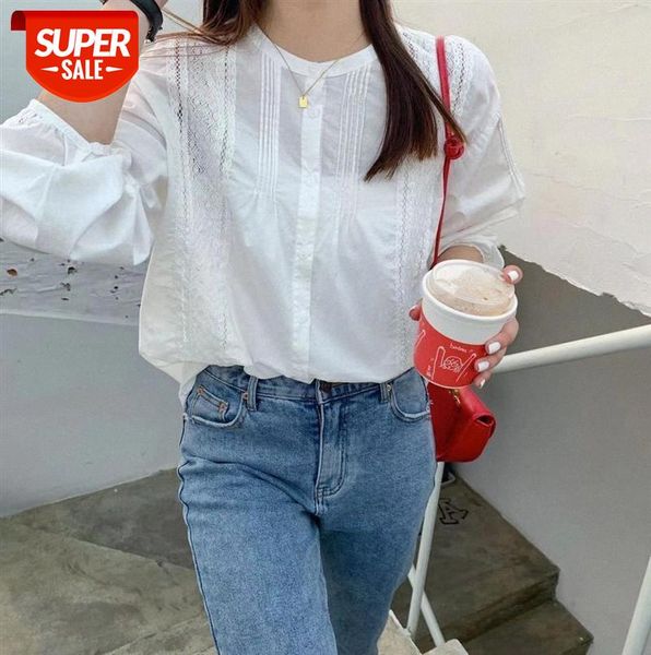 

li zhiqi long-sleeved lace shirt women korean style stand-up collar exquisite embroidery 110337 #mz9o, Black;gray