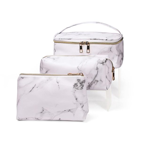 

style marbling pu waterproof wash bag large capacity portable travel storage the bucket type three-piece490430 cosmetic bags & cases