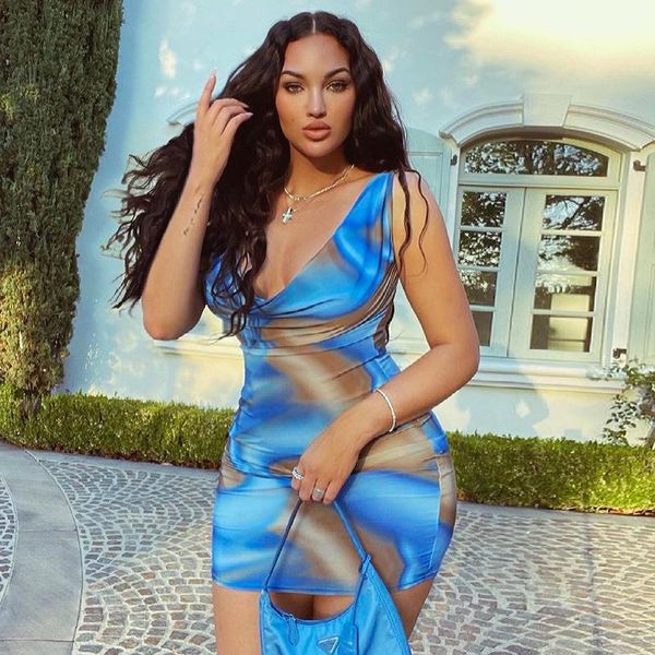 

casual dresses 2021 summer beach women v neck mini dress blue y2k bodycon night club party sleeveless streetwear clothing, Black;gray